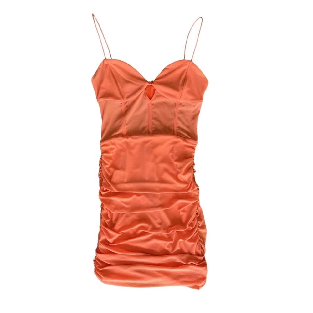 Tiger Mist Ruched Mini Dress Coral Orange Size Medium Bodycon